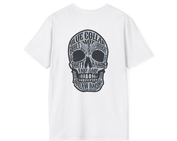 Blue Collar Skull-Built Not Bought-Dirty Hands Fast Cars-Mens graphic t shirts, racing, blue collar