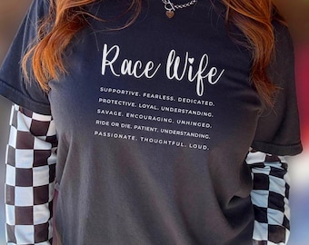 Race Wife Graphic Tee, Racing Fan Cotton Shirt