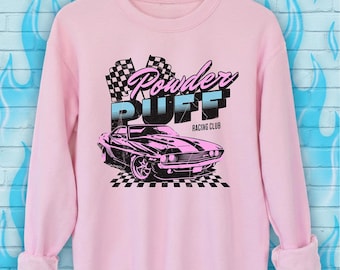 Powder Puff Racing Club Sweatshirt, Retro Racing Graphic Crewneck Sweatshirt