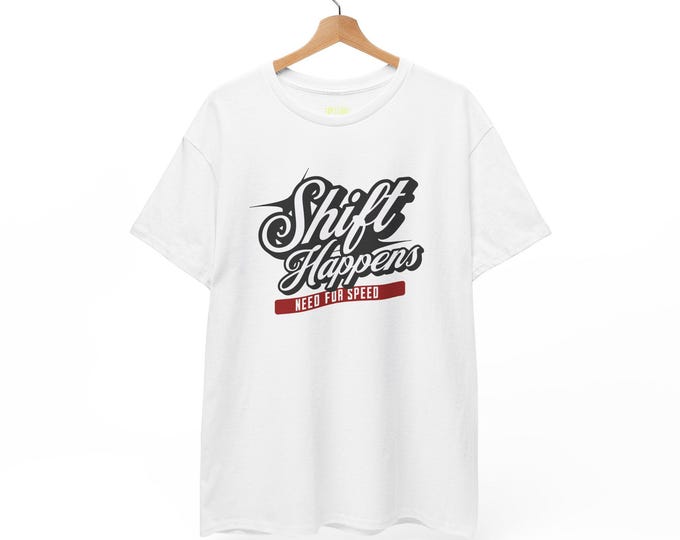 Shift Happens Unisex Heavy Cotton Tee-Racing t shirt, Graphic racing tees, street racing, drag racing, racing gifts, graphic t shirt