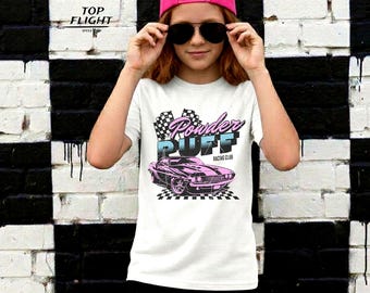 Girls Powder Puff Racing Club Tee, Vintage Racing Style Graphic T-Shirt