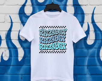 Kids Raceday T-Shirt, Blue Heavy Cotton Tee, Kids Racing T shirt