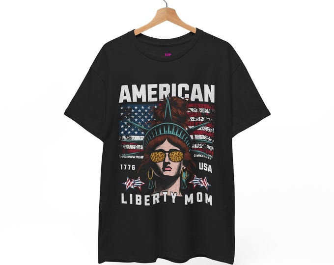 American Liberty Mom Unisex Heavy Cotton Tee-USA, 4th of July, Independence day, Fourth of July, Blue collar women, patriotic