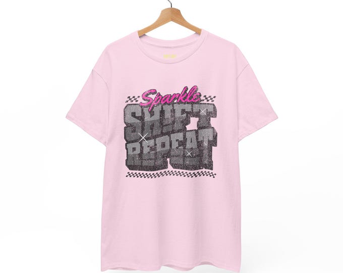 Sparkle Shift Repeat Unisex Heavy Cotton Tee-Womens graphic racing t shirt, womens tees, womens racing shirt, racing gifts