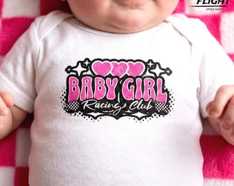 Baby Girl Racing Club Infant Fine Jersey Bodysuit-Girls Racing Onesie, Baby girl racing onesie, racing baby shower gift