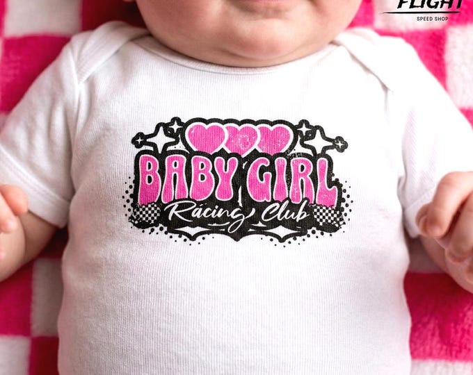 Baby Girl Racing Club Infant Fine Jersey Bodysuit-Girls Racing Onesie, Baby girl racing onesie, racing baby shower gift