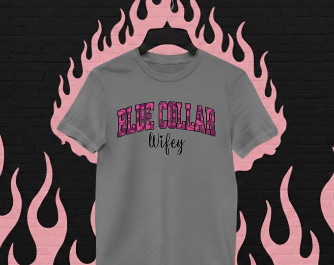 Blue Collar Wifey Pink Camo Unisex Heavy Cotton Tee-Womens graphic t shirt