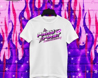 Pray First Then Full Send It Kids Cotton Tee, Girls Racing T-Shirt