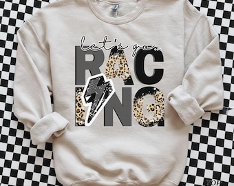 Let's Go Racing Leopard Print Racing Sweatshirt, Unisex Graphic Crewneck