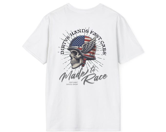 USA Made to Race-Dirty Hands Fast Cars-Mens Graphic T shirts, Racing T shirts, Blue Collar
