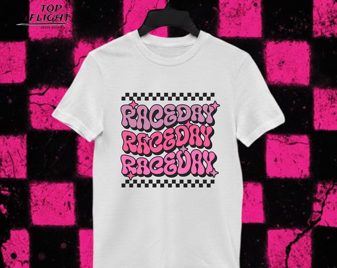 Raceday in Pink Kids Cotton Tee, Girls Racing T-Shirt