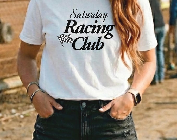Saturday Racing Club Unisex Heavy Cotton Tee-Womens Racing Tees, Womens Graphic T Shirt, Womens Tees
