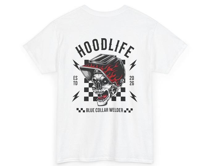 Hoodlife Blue Collar Welder Unisex Heavy Cotton Tee-Welding t shirt, welder, skeleton welder, gifts for welder