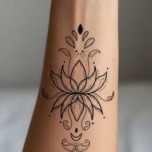 Digital Lotus Flower Tattoo Design – Blackwork Line Art – Instant Download Stencil for Tattoos