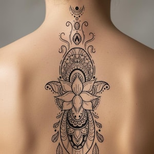 Ornate Lotus Flower Tattoo Design – Blackwork Line Art – Digital Download Stencil