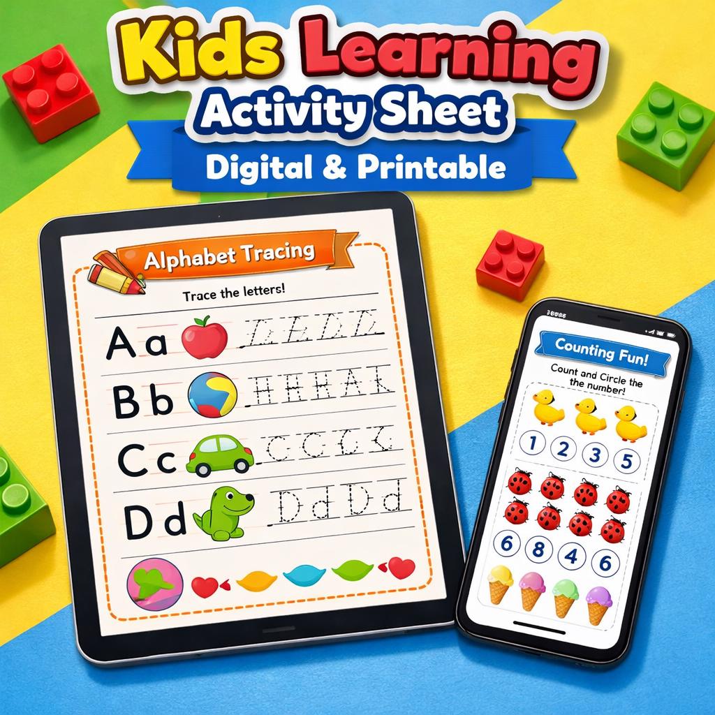 Kids Activity Sheet Printable | Alphabet Worksheet | Number Tracing ...