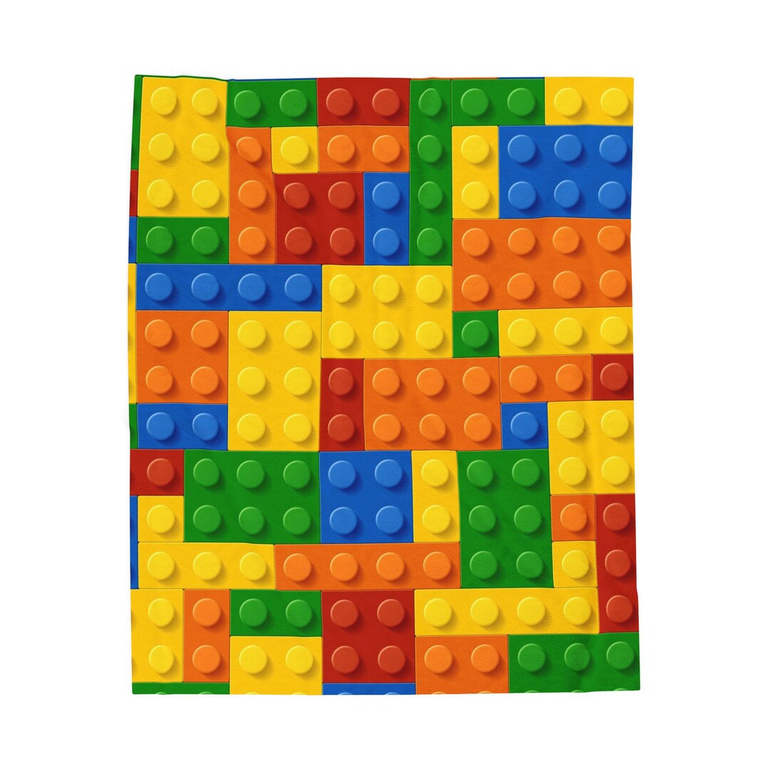 Building Blocky Pattern Colorful Building Block Pattern Velveteen Plush Blanket | Brick Toy ...
