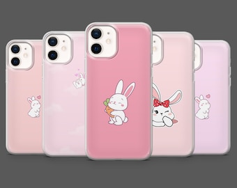 Cute Bunny Phone Case Kawaii Rabbit Minimal Cover for iPhone 17Pro, 16, 15, 14, 13, 12, Samsung S25, S24, S23Fe, S22,A16,A26,A56, Pixel 10,9