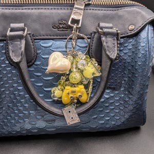 Pixel Sunshine – Handmade Gamer Bag Charm | Yellow Beaded Purse Charm | Cute Controller Keychain | Whimsical Handbag Accessory