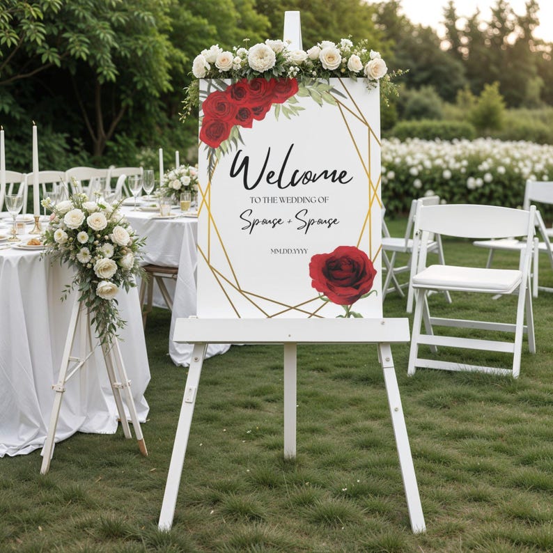 Wedding Welcome Sign Template: Red Roses (canva Templates, Instant ...