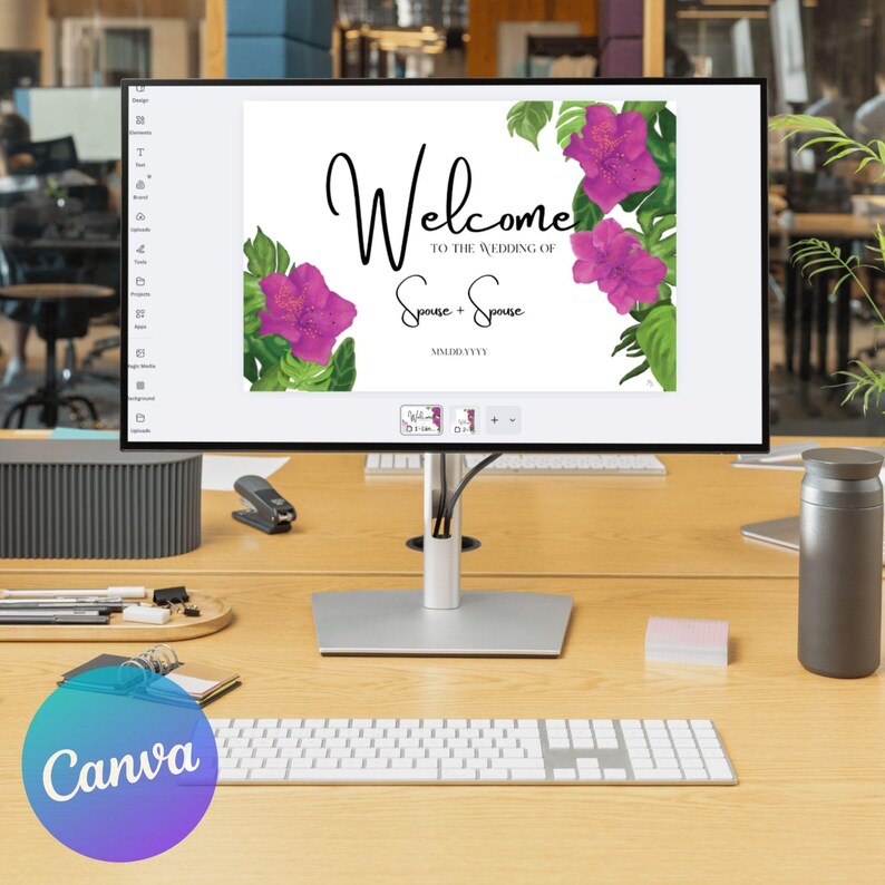 Wedding Welcome Sign Template: Tropical Wild Petunias in Fuchsia (canva ...