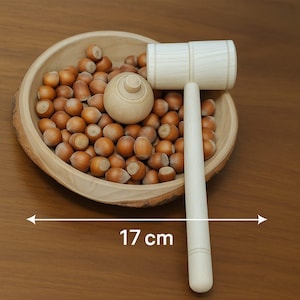 100% Natural Handmade Wooden Walnut and Hazelnut Cracker with Mallet (for cracking shells)