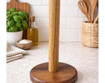 Walnut Wood Paper Towel Holder, Countertop Wooden Paper Towel Stand for Kitchen Decor