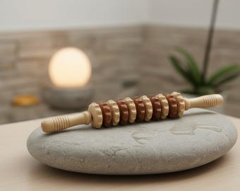 Rodillo de masaje de madera artesanal / Herramienta de maderoterapia anticelulítica