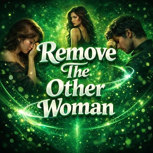 Peut inclure: Couverture de livre avec le titre "Remove The Other Woman" en texte blanc stylisé. L'image présente trois personnes et un fond vert et blanc avec des effets lumineux.