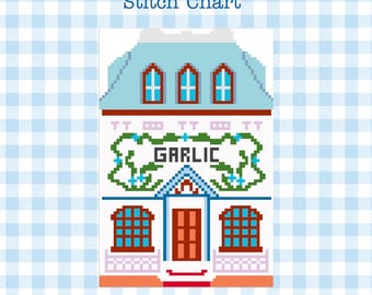 Schemat haftu krzyżykowego „Garlic Spice Village House” | 18 oczek | Wzór haftu krzyżykowego w formacie PDF