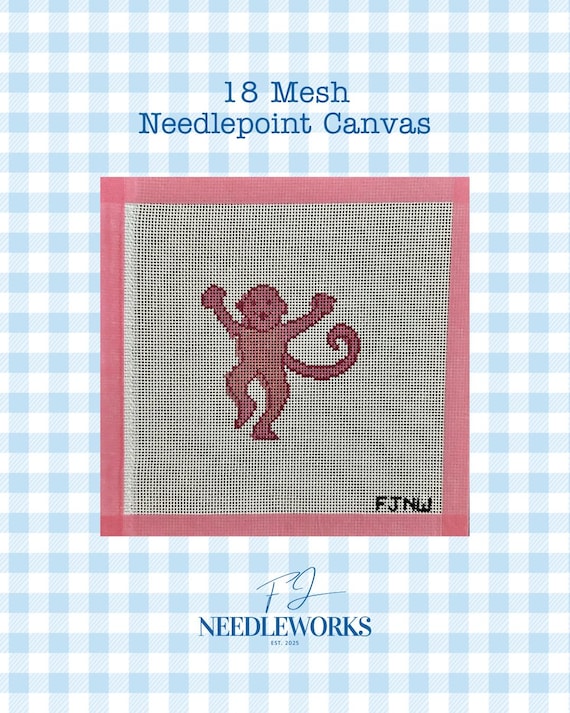 Trendy Pink Monkey Hand Painted Needlepoint Canvas | 18 Mesh