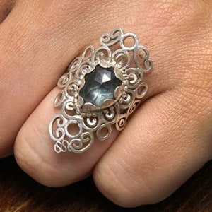 Silver ring with Dark blue Topaz image 1