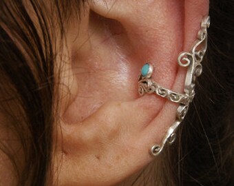 silver ear cuff sets with turquise
