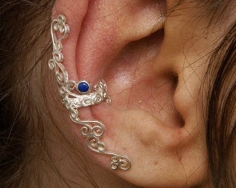 silver Ear cuff with Lapis Lazuli