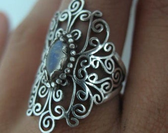 Rainbow Moonston fractal Ring