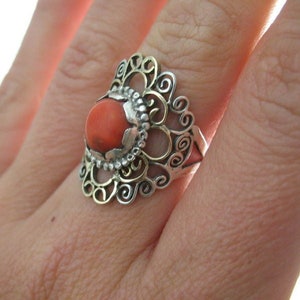 silver and gold ring with Coral image 1