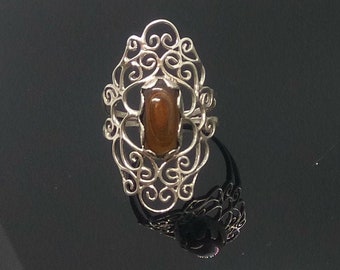 Silver Mandala ring with Tiger Eye