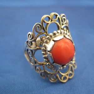 silver and gold ring with Coral image 2