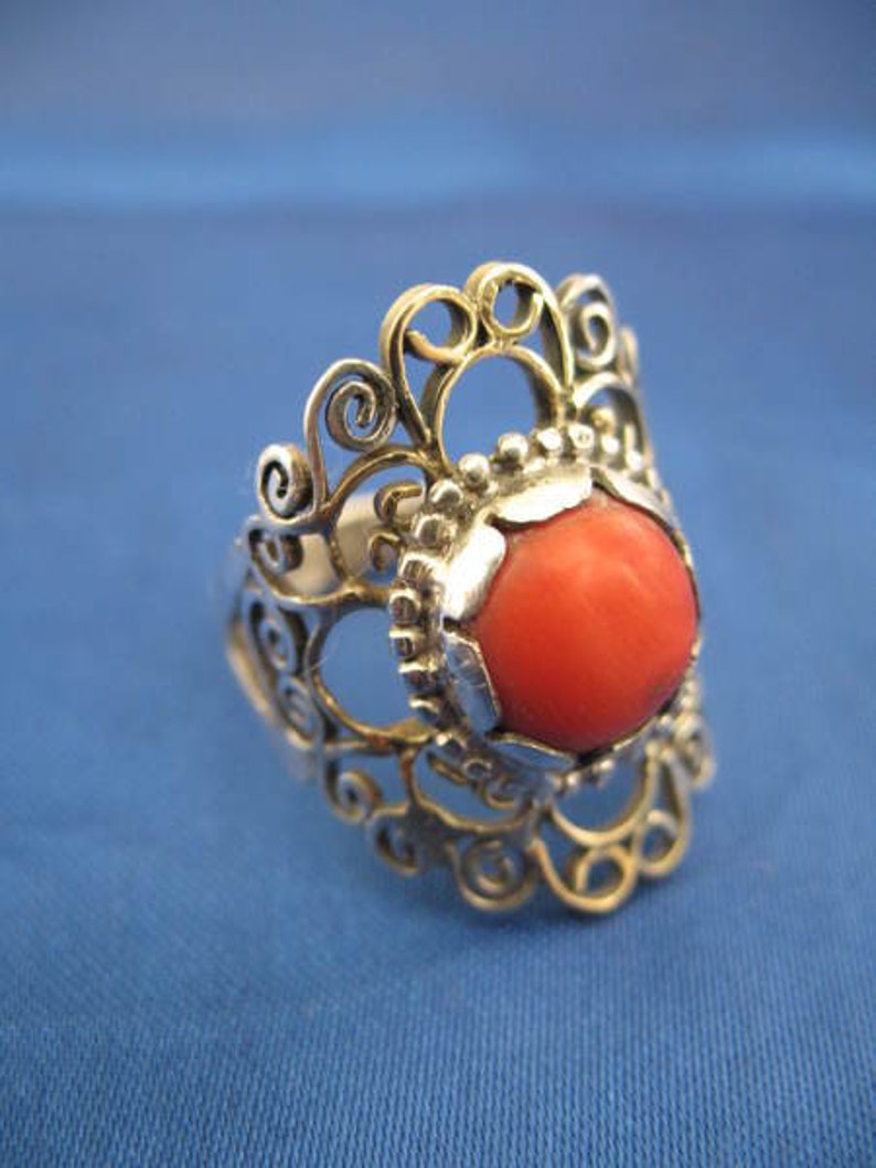 silver and gold ring with Coral image 2