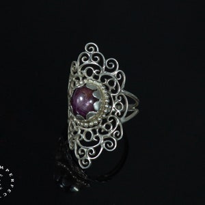Long silver Mandala ring with a ruby star image 3