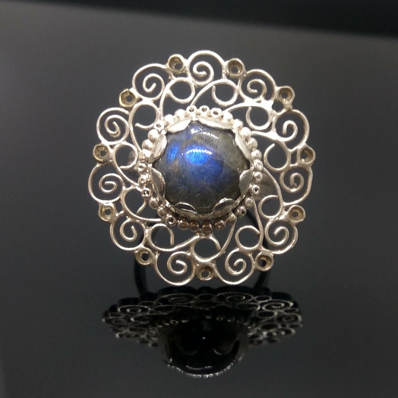 Silver mandala ring with Labradorite image 2