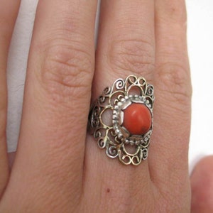 silver and gold ring with Coral image 4