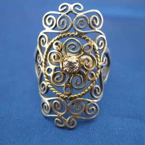 silver, 14k solid gold and diamond filigree ring image 4