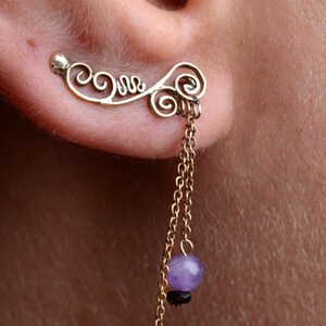 14k gold earrings with amethyst and onyx drops image 2