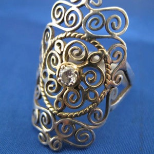 silver, 14k solid gold and diamond filigree ring image 3