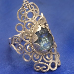 Silver ring with Dark blue Topaz image 2