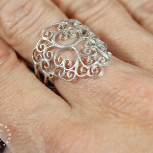 silver triangle filigree ring image 5