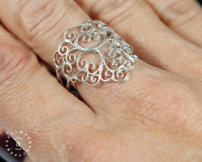 silver triangle filigree ring image 5