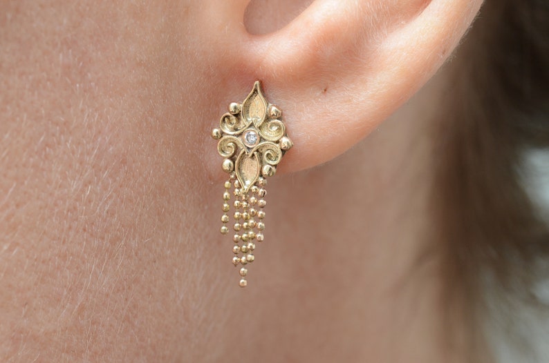 14k gold earrings with diamonds image 2