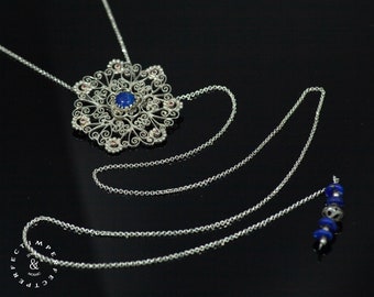 silver mandala necklace sets with lapis lazuli